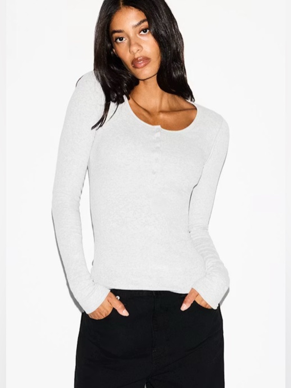 SKIMS Cotton Rib Scoop Henley XS